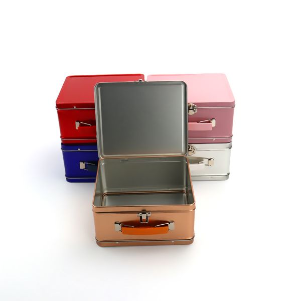 China Wholesale Custom Handbag Tin Packaging Rectangular Metal Suitcase Food Grade Kids Tin Lunch Box