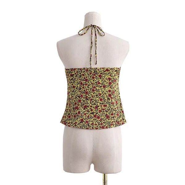 Пляж с лифа Streetwear верхней части танка Halter плеча Backless флористического печатая сексуального