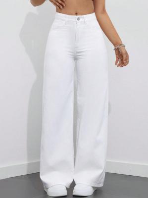 White casual wide-leg jeans
