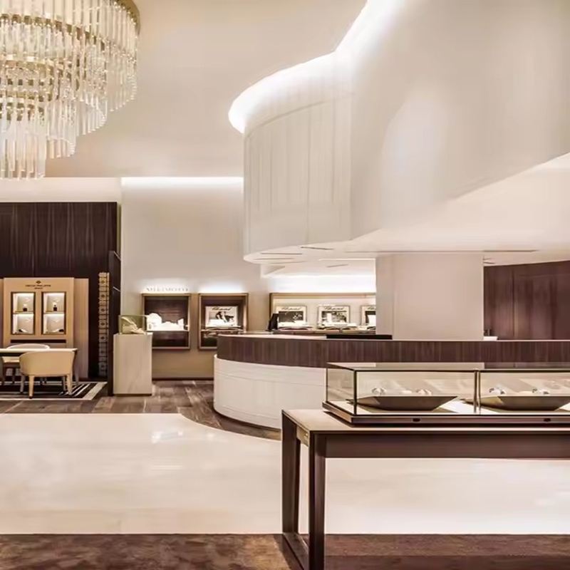 Modern Wood & Glass Jewelry Display Furniture for Luxury Boutique