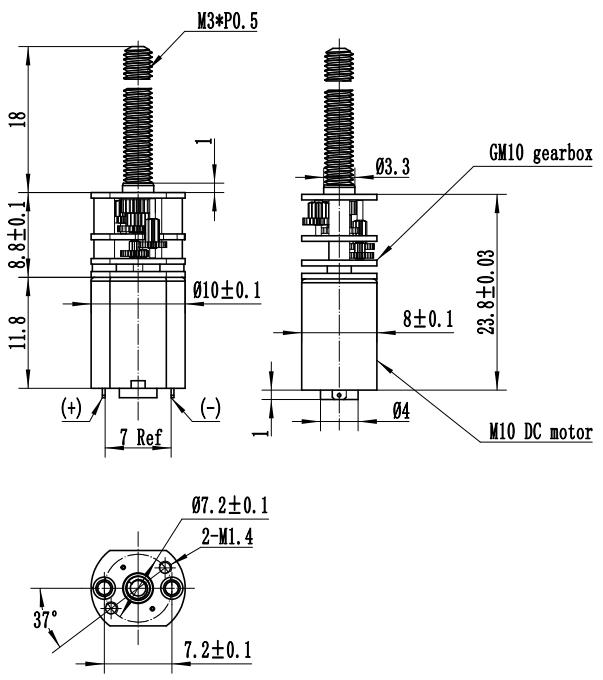 Микро- почищенный щеткой M10 мотор DC с валом M3*0.5P