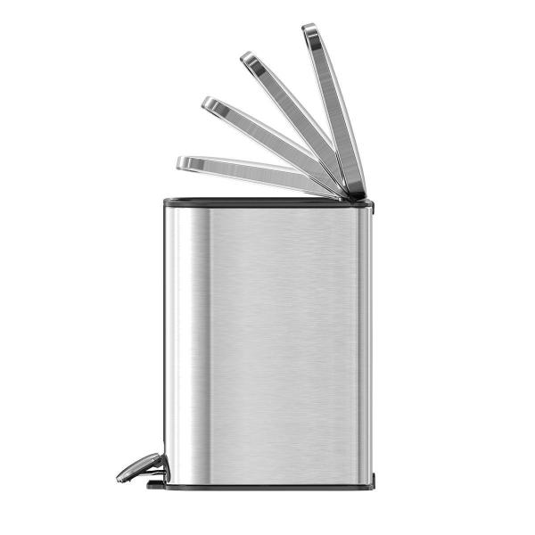 Rolling Cover Type Stainless Steel Soft Close Pedal Trash Can for Bathroom Rectangle Defender Series Waste Bin in Silver