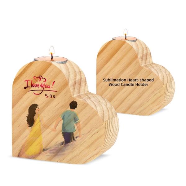 Customizable Sublimation Blank Ambient Wood Candle Holder  Heart Shaped