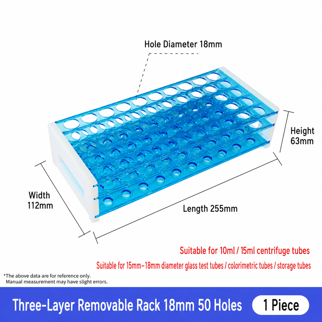 Plastic 40 50-Hole Three-Layer Detachable Centrifuge Tube Rack with 13mm 16mm 18mm Hole Diameter PP Tube Racks