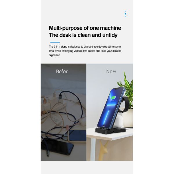 Portable 3 In 1 Multifunctional Wireless Charger Qi 15w Fast Charging