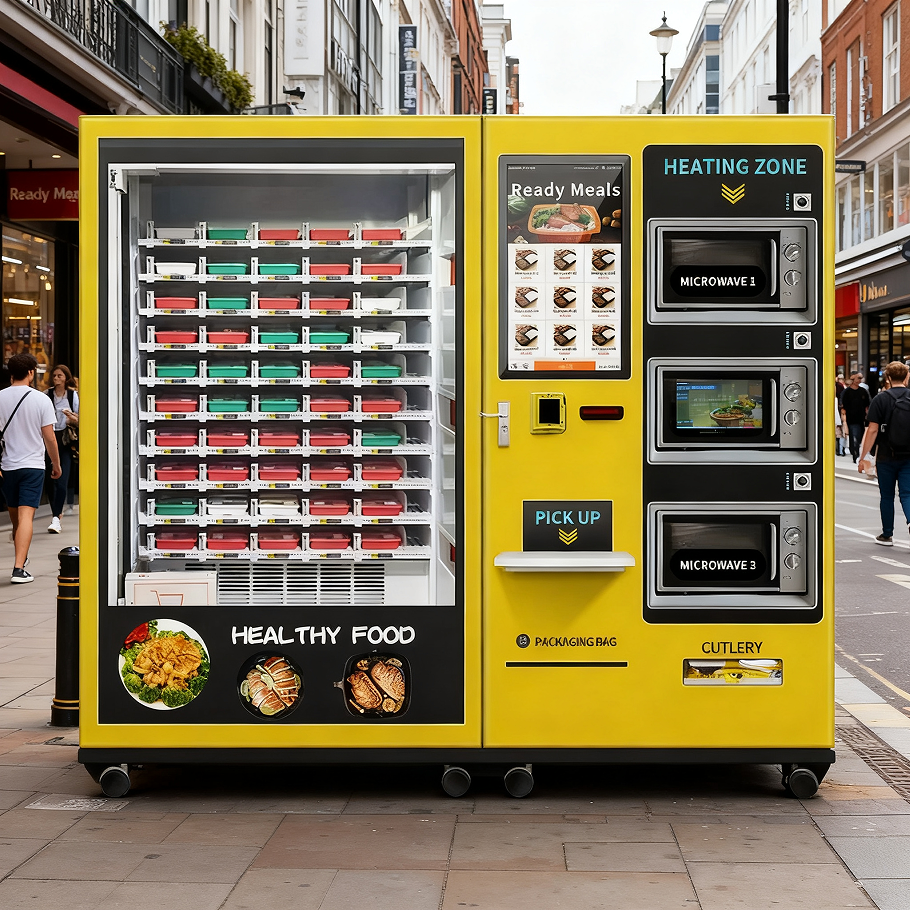 32 inch touch screen large capacity semi-automatic lunch box machine with 3 microwave ovens, customizable stickers for the entire machine
