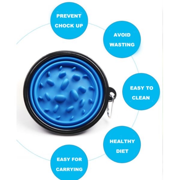 Portable Collapsible Slow Feeder Dog Bowl 35oz Rubber Food Bowl Eco Friendly