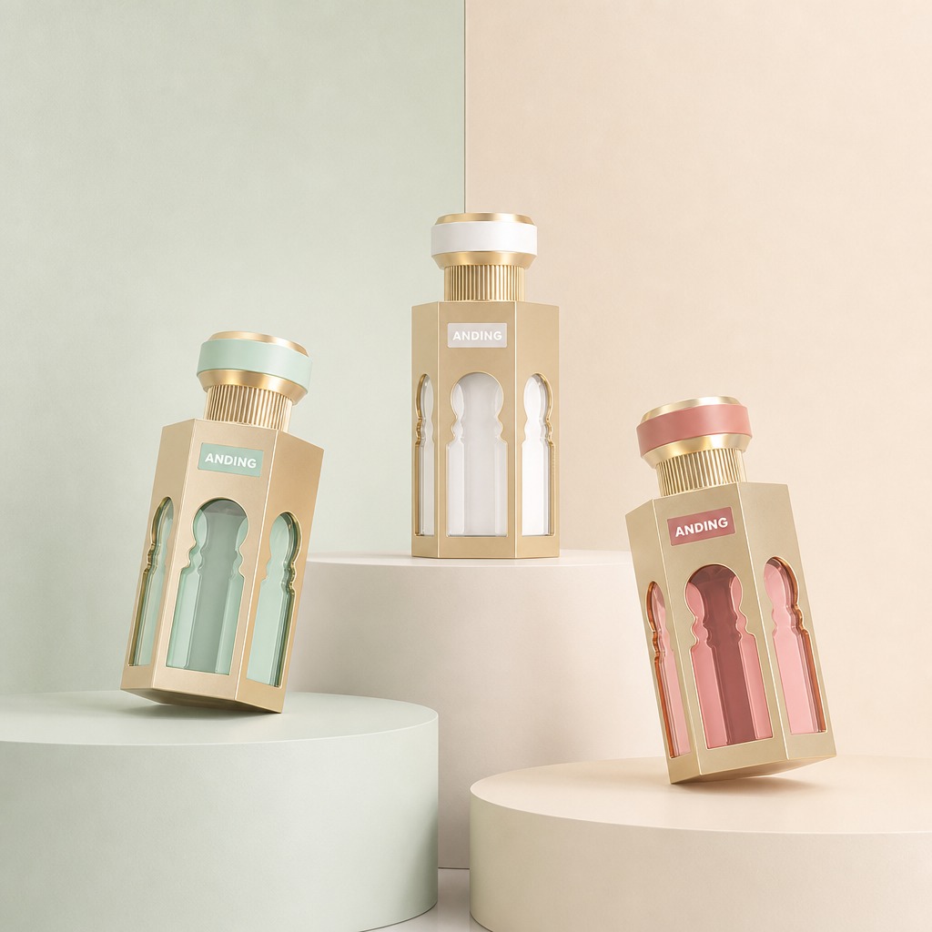 100ml Glass Perfume Bottle Unique Hexagon Zamac Magnet Cap Empty Spray Crimp Neck