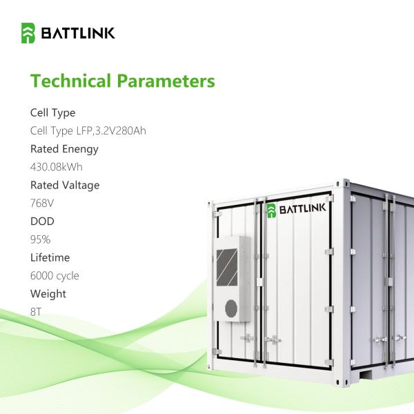 Sistema único de armazenamento de energia por bateria 430 kWh Bateria de reserva Autoconsumo Regulação da frequência de barbear de pico BESS
