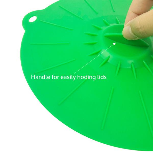 Food Standard Decorative Reusable Microwave Oven Safe Silicone Rubber Pot Cover Mug Bowl Suction Spill Stopper Lid with handle