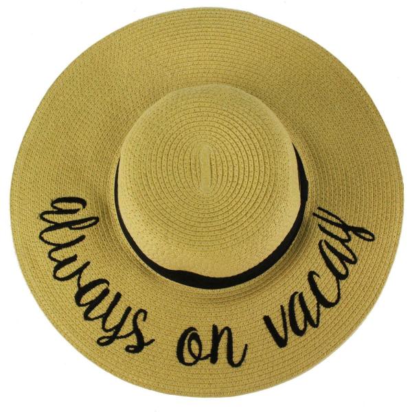Printed Logo Fun Verbiage Wide Brim Floppy Beach Hat , 4 Summer Straw Hats Women