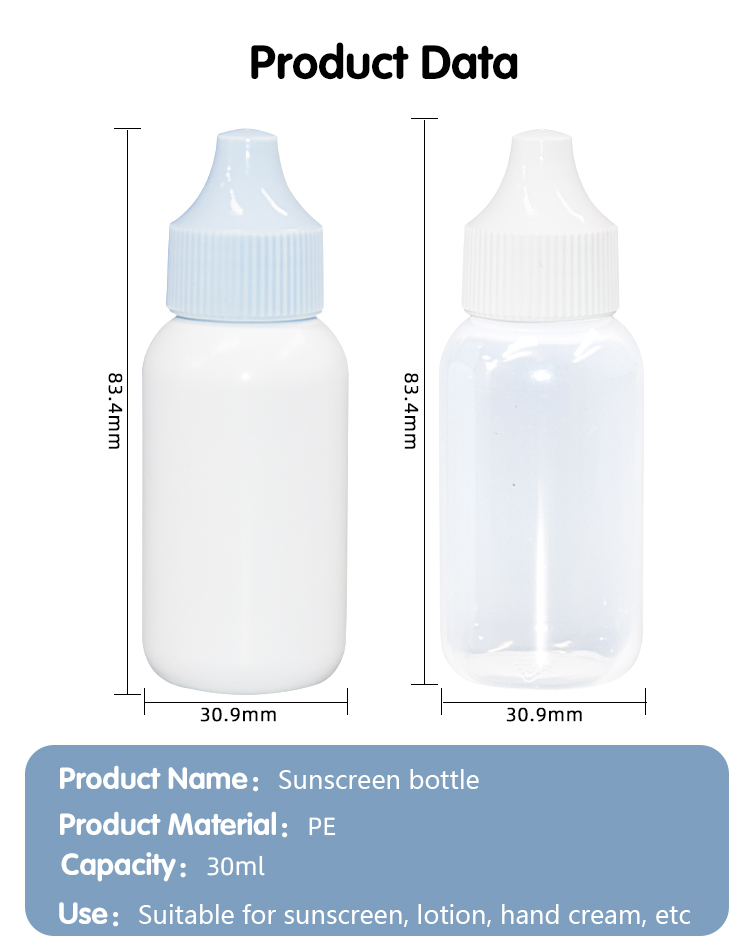 30 ml de frasco com rosca PE Boca Dupla Camada Protetor Solar Frasco de Cuidados da Pele Embalagem UKL34
