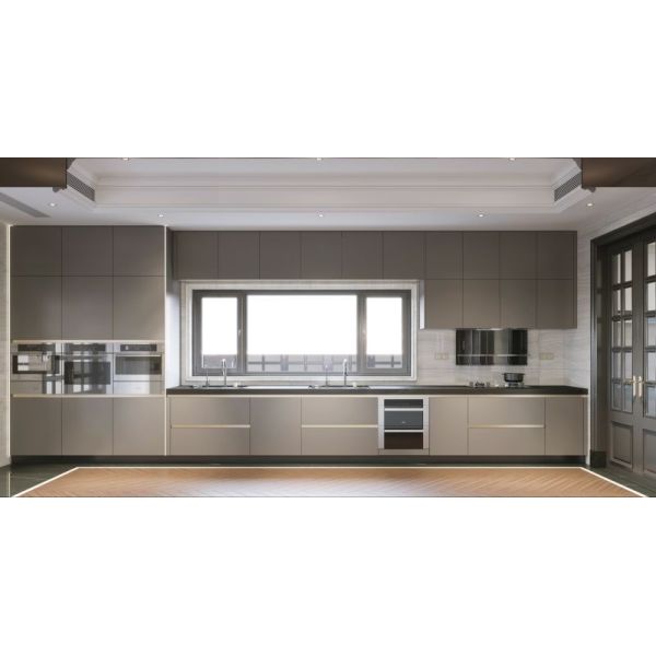 Armarios de cocina de estilo industrial de metal frío con diseño de doble espacio