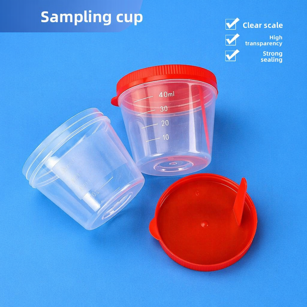 100pcs/bag 40ml Disposable Plastic Urine Collection Cup Lid Manual-Flip-Top Stool Sampling Cup Graduated Marks Sputum Cup