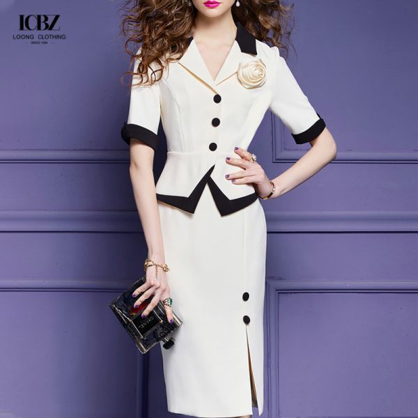 Женский длинный винтажный черно-белый двухкомнатный юбки брюки пальто костюм для официального офиса