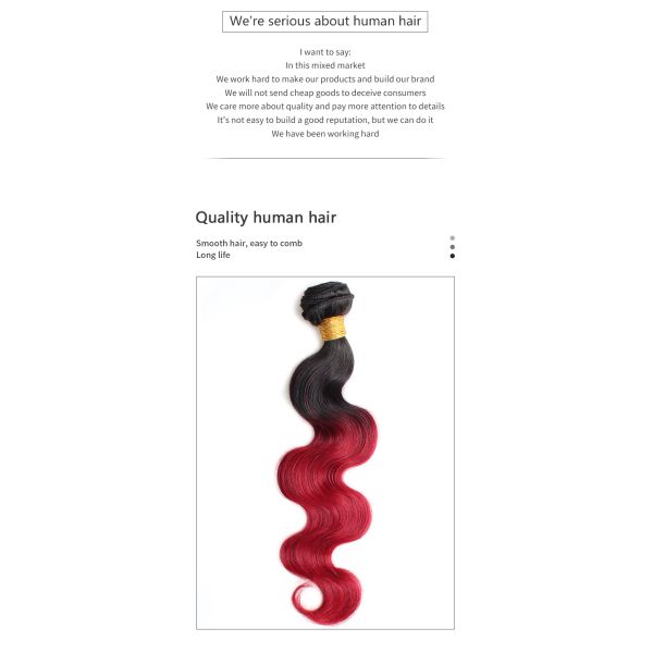 100g 1b Bug Body Red Ombre Hair Bundles Unprocessed Virgin Hair Bundles