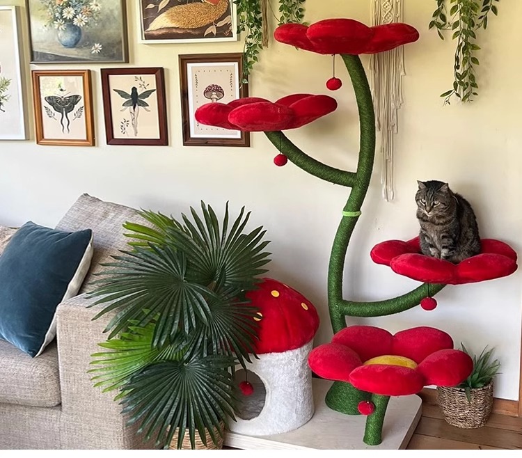New Design Cat Climbing Tower Condo Indoor Wooden Flower Cat Tree with Natural Sisal Scratching Post