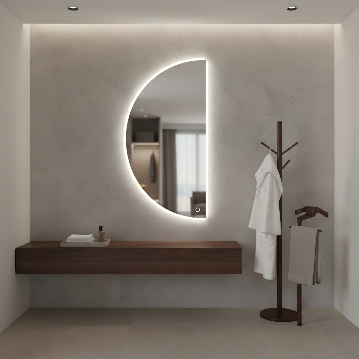 Kingstin Smart Half Moon LED Mirror Backlit Semicircle Wall Mirror Dimmable Touch Switch Makeup Mirror for Bathroom Decor