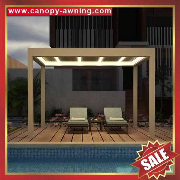Outdoor Aluminum alu Louvre System Motorized Opening louver gazebo pergola pavilion canopy Awning with LED light