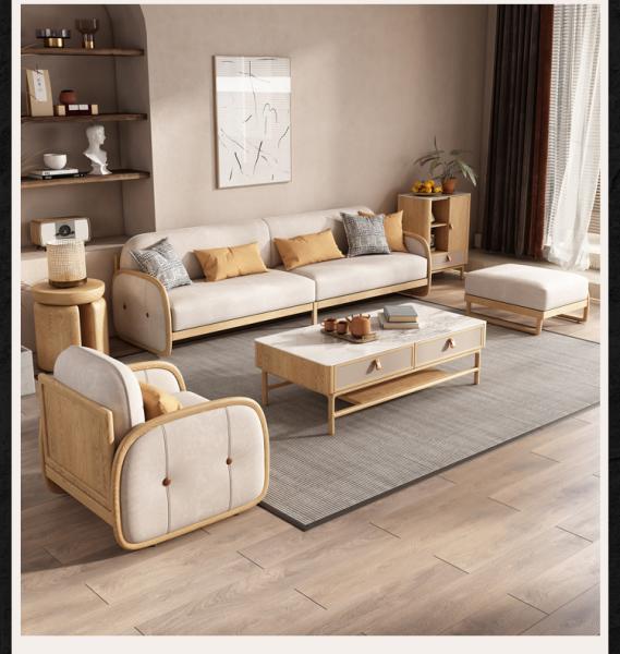 Multi Functional Hotel Lobby Furniture Nordic Simple Solid Wood Fabric Sofa