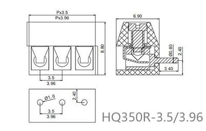 Поляки HQ350R 3 привинчивают низшее напряжение соединителя 3.5mm/3.96mm терминального блока