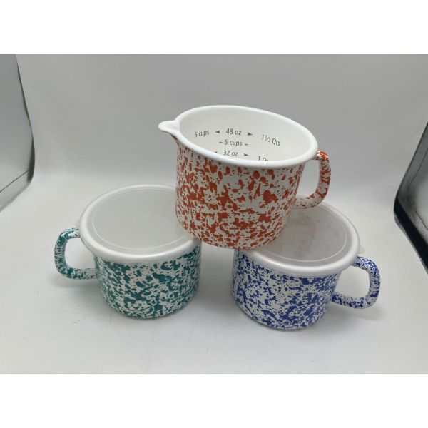 C Shape Handle Enamel Round Noodle Pot 0.5mm Thickness Diversion Port Type