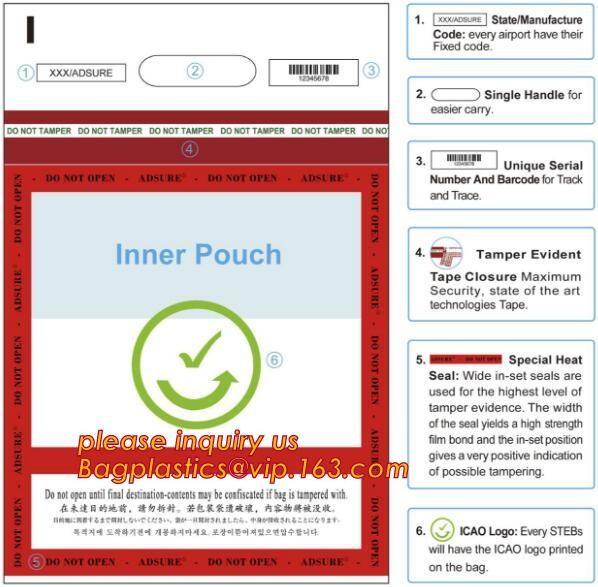 ICAO Duty Free Packaging, STEBs Bags, Custom Airport Store, Retail Shop Security Bags, Tamper Evident Proof