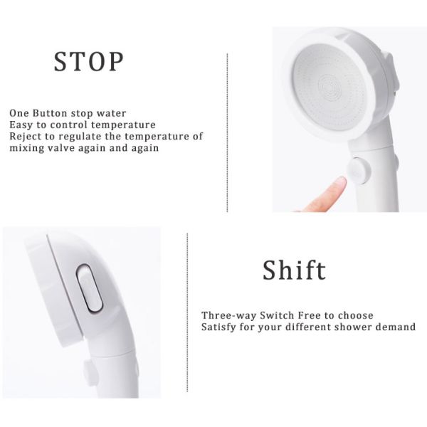 JK-2801 white color massage handheld showerheads high water pressure saving water three settings shower