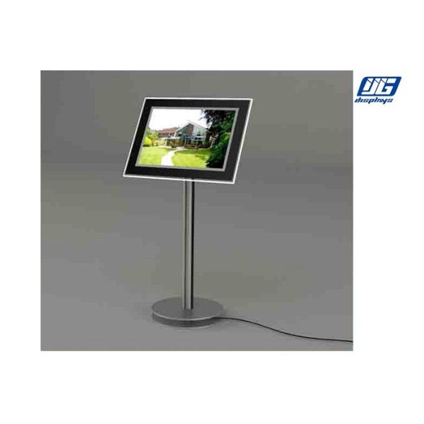 Black Frame Poster Display Stands , Vertical Advertising Display Stands Silver Pole