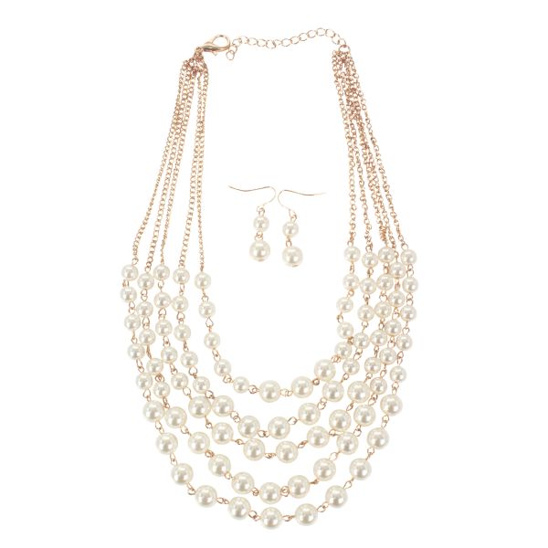 Fashion Simple Women Necklace Earrings Pearl Jewelry Set