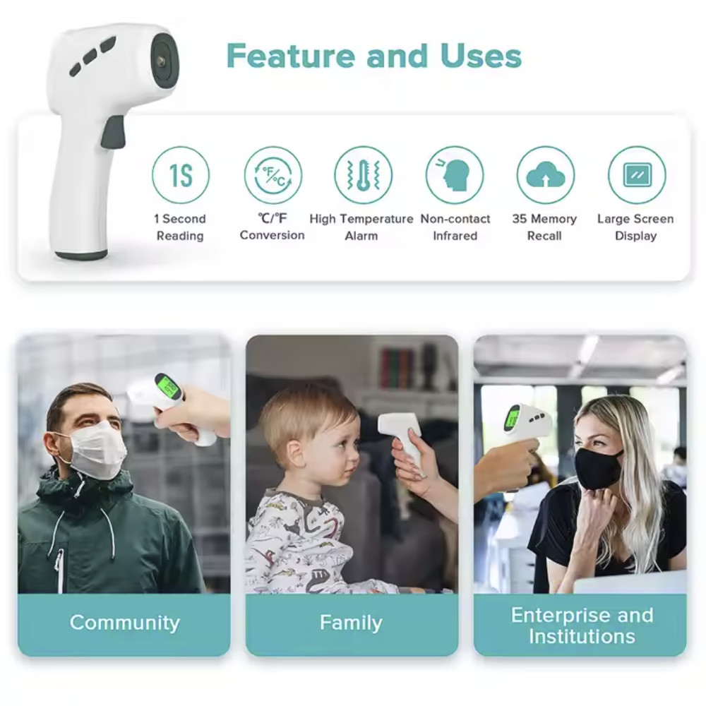 No Contact Forehead Digital IR Thermometer FDA Approved 54.5X56.5mm With Lcd Display