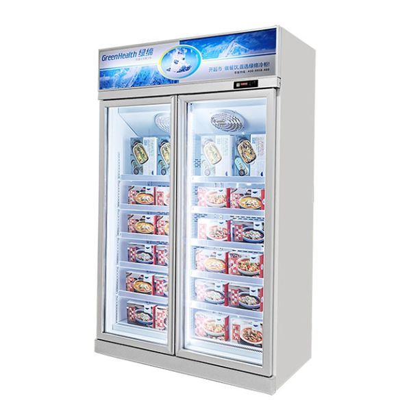 Nevera exhibidora refrigerada de dos puertas para tienda de conveniencia