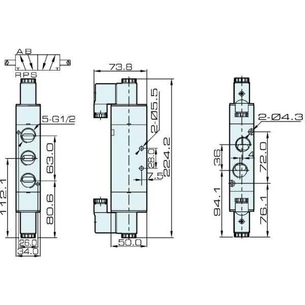 5 Way 2 Position Pneumatic Solenoid Valve Airtac Type 4V420-15 12V 24V