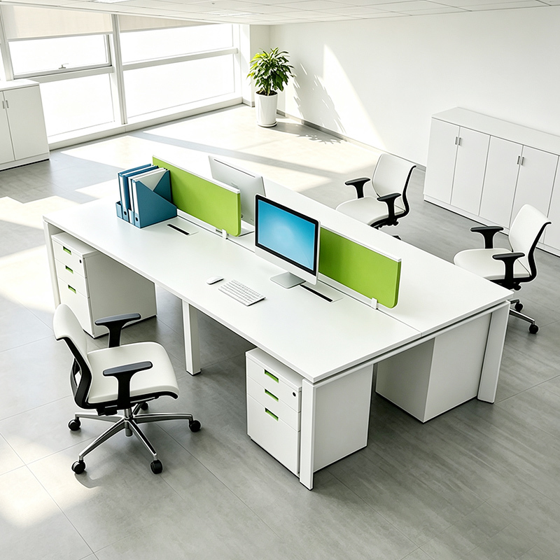 BS-WT48 Modular Office Table with Melamine Board Green Fabric Partition and Cable Management