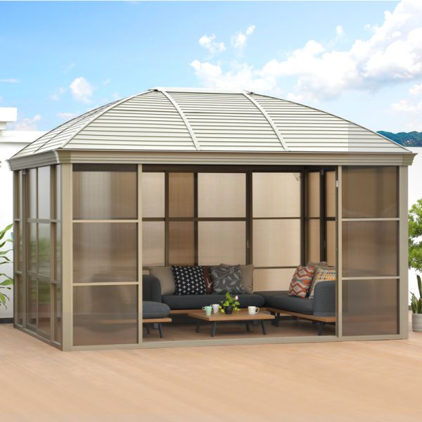 Powder Coated Aluminium Frame Glass Gazebo Sunroom With Galvanized Top