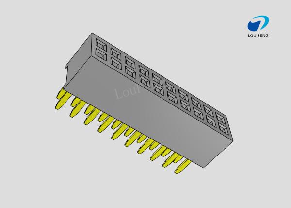 Female header, PCB Mount Receptacle, Vertical, Board-to-Board, 20 Position, 2.54mm Pitch, Shrouded, Gold Flash, DIP