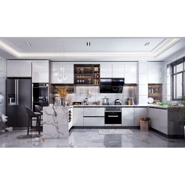 Фабрика прямая поставка Мат Лаковый отделка Ламинированные кухонные шкафы с кварцевой столешницей