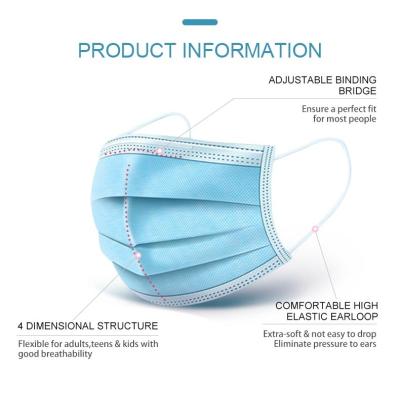 17.5x9.5cm Non Woven Face Mask Disposable Anti-virus three layers Medical Mask