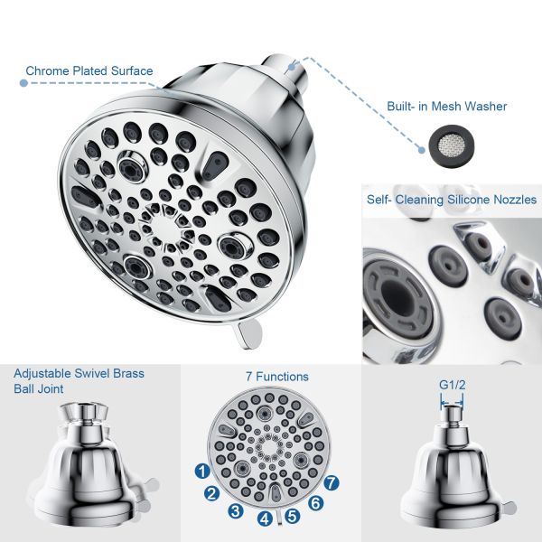 Thermostatic Faucets 7 Function High Pressure Bathroom Shower Head Overhead Shower