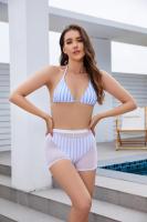 Tela de nylon do tamanho S-Xl roupa de banho de três partes para nadar a tira preta confortável na forma durável conservada em estoque