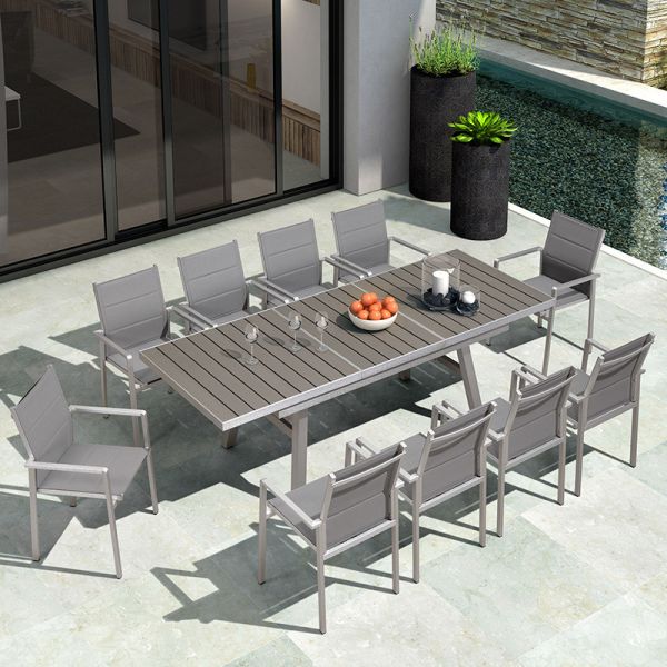 10 Seater Garden Dining Set WPC Table and Brushed Aluminum Chairs for Outdoor Furniture