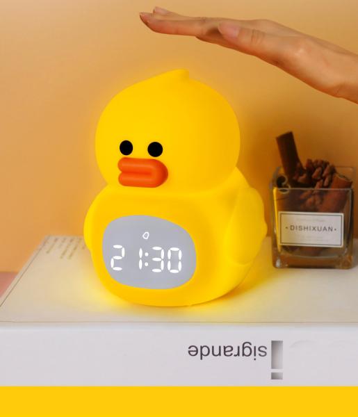 Cartoon Duck LED Night Light Alarm Clock Kawaii Silicone Sensor Warm Color Remote For Kids' Room