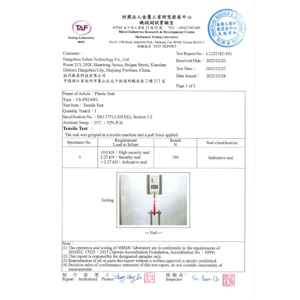 Waterproof 250mm Length Plastic Security Seals With 194 N Tensile Strength