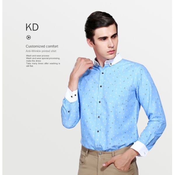 Men's Slim Plaid Printed Long-Sleeved Shirt 100% Polyester Fabric Type and Zipper Closure