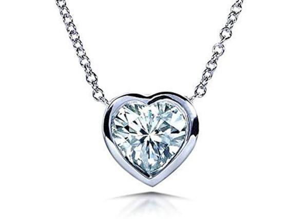 16inch 14K Gold Necklaces Heart Bezel style with 6x6mm Moissanite