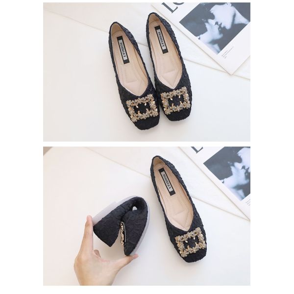 Fairy Style Soft Soled Square Buckle Shoes Spring And Autumn Flat Bottomed