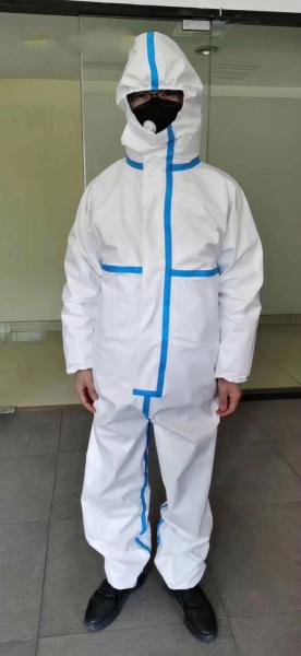 White Blue Surgical Disposable Gown Lightweight Chemical Protective Coveralls