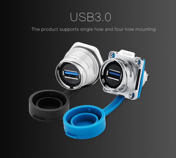 CNLINKO Usb Cable Connector Panel Mount Plug Socket With Dust Cover Ip67 Waterproof Rugged Usb Connector