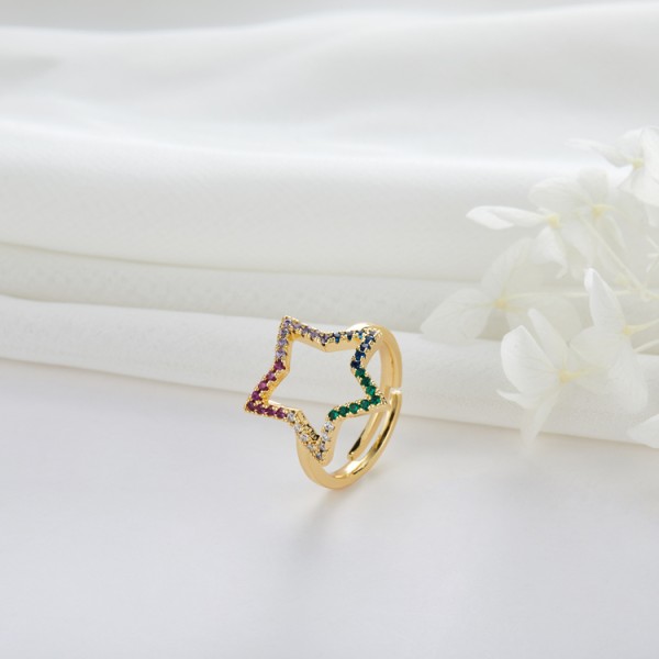 14K Gold Plated Jewelry Dainty CZ Micro Pave Cubic Zirconia Adjustable Ring Women