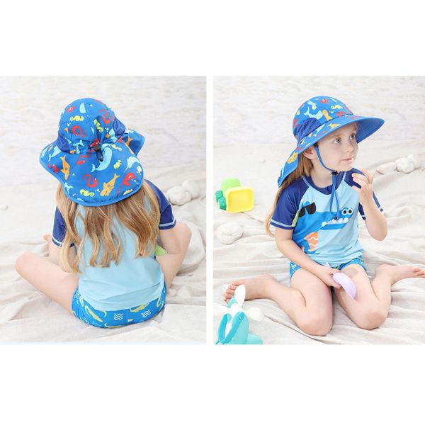 Wide Brim UPF 50+ Mesh Childrens Bucket Hats 55cm With Neck Flap OEM